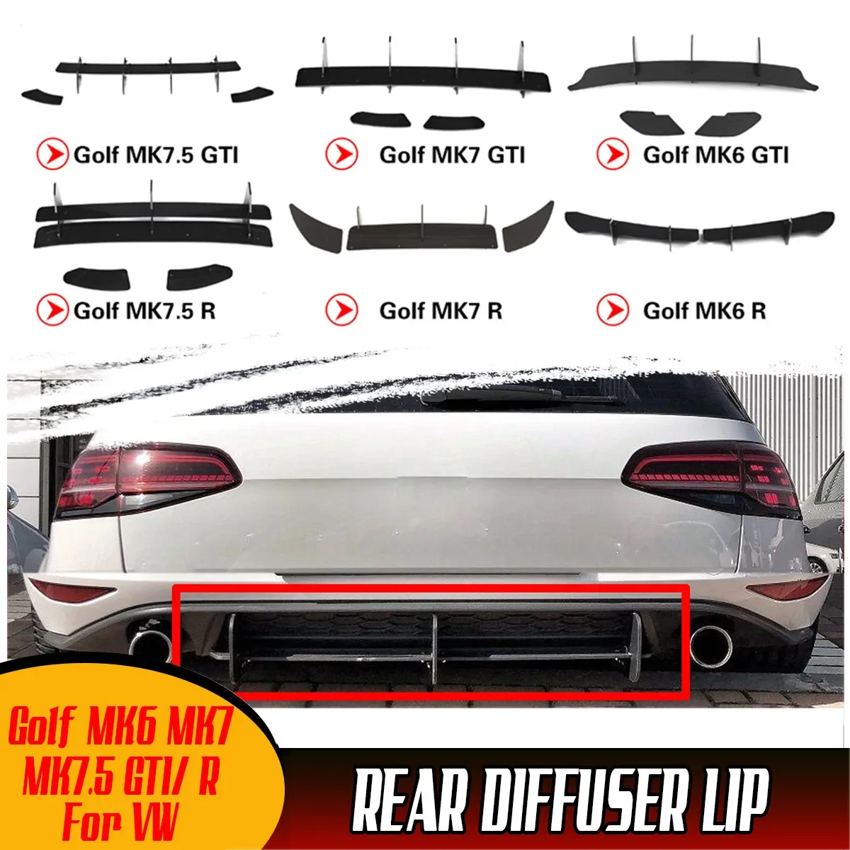 

High Quality Car Rear Bumper Spoiler Lip Rear Bumper Protector Rear Side Splitters Lip For VW Golf MK6 MK7 MK7.5 GTI/ R Body Kit