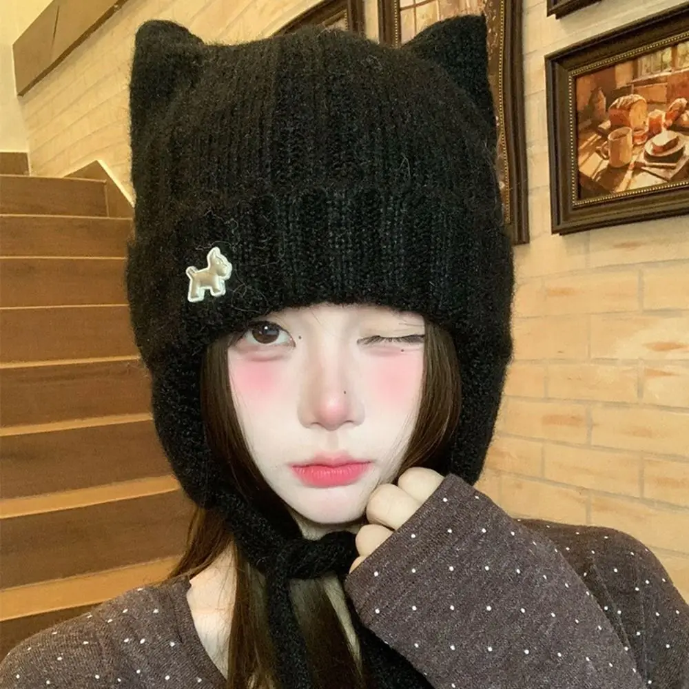 Polyester Fleece Lined Beanie 56cm To 58cm Ear Protection Warm Winter Hat Large Head Circumference Thick Knit Hat Outdoor Wear