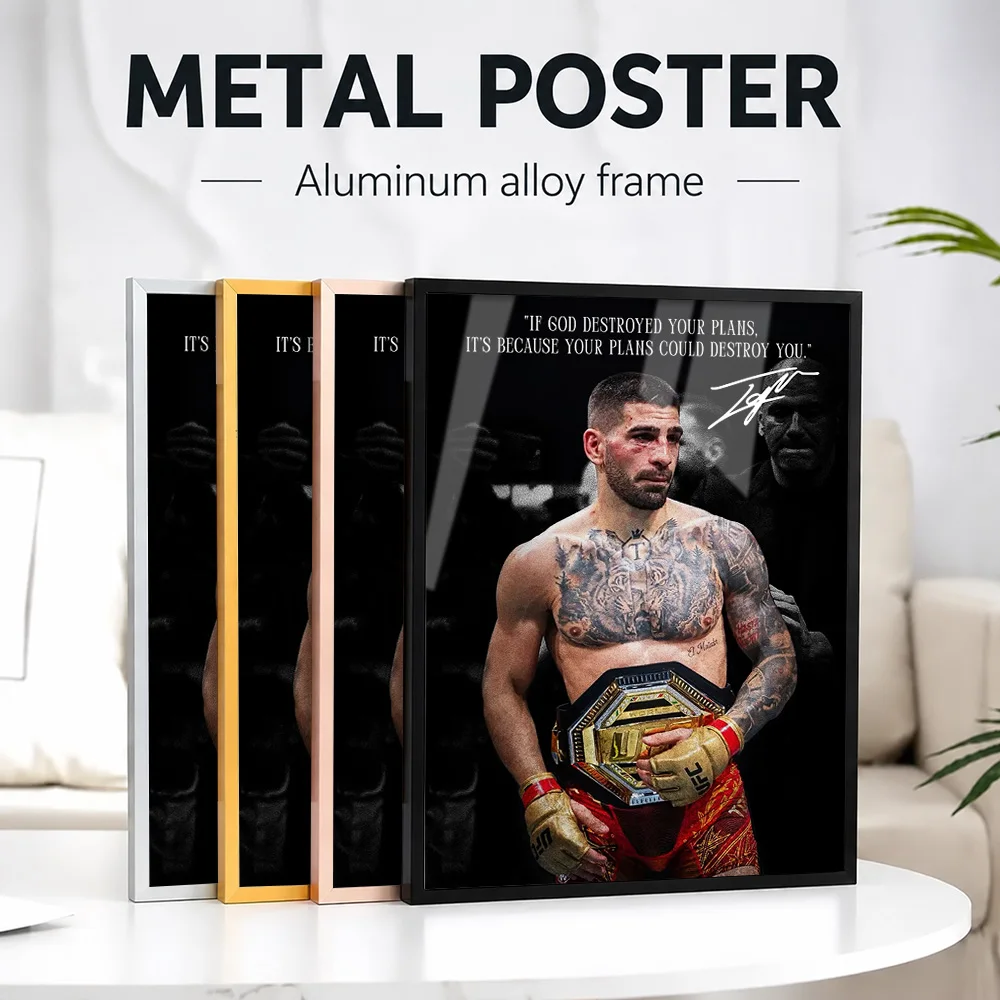 Ilia Topuria MMA Champion Inspirational Framed Metal Print Customized Photo High Impact Graphic Style Wall Art For Sports Room