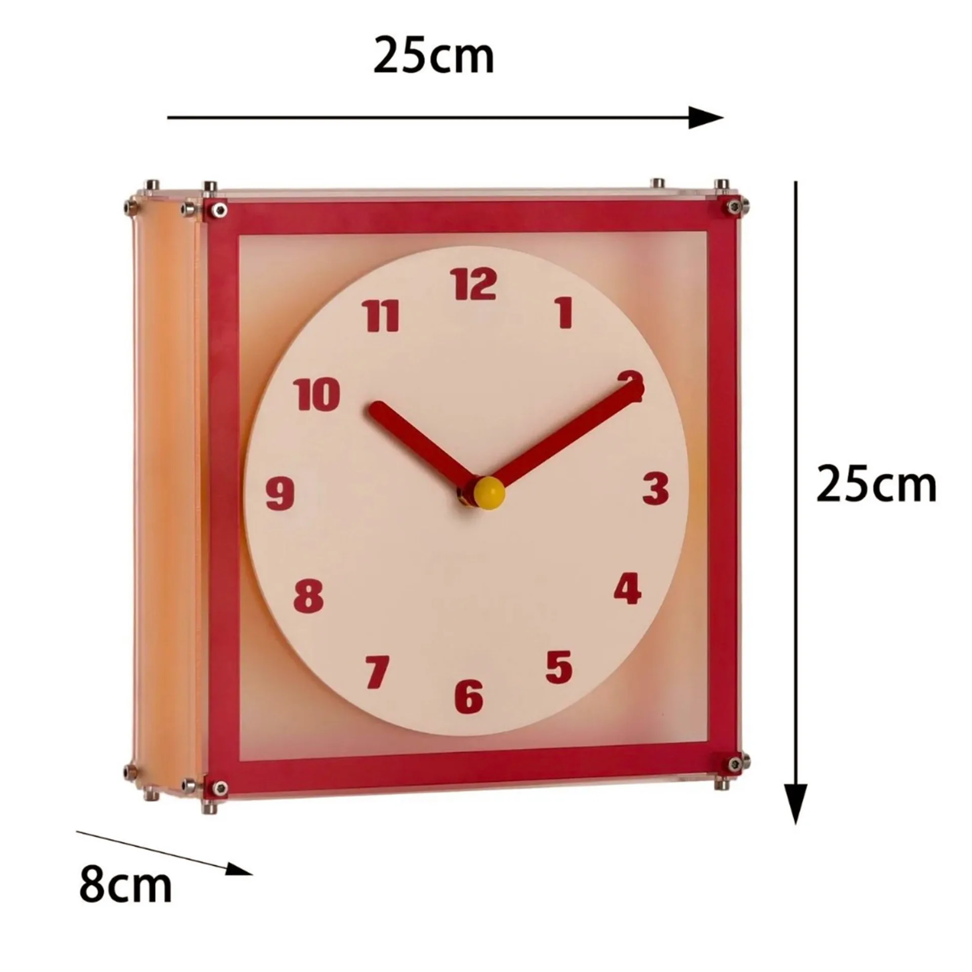 Red square modern style wall-mounted digital clock for decorating the living room on the wall view 4