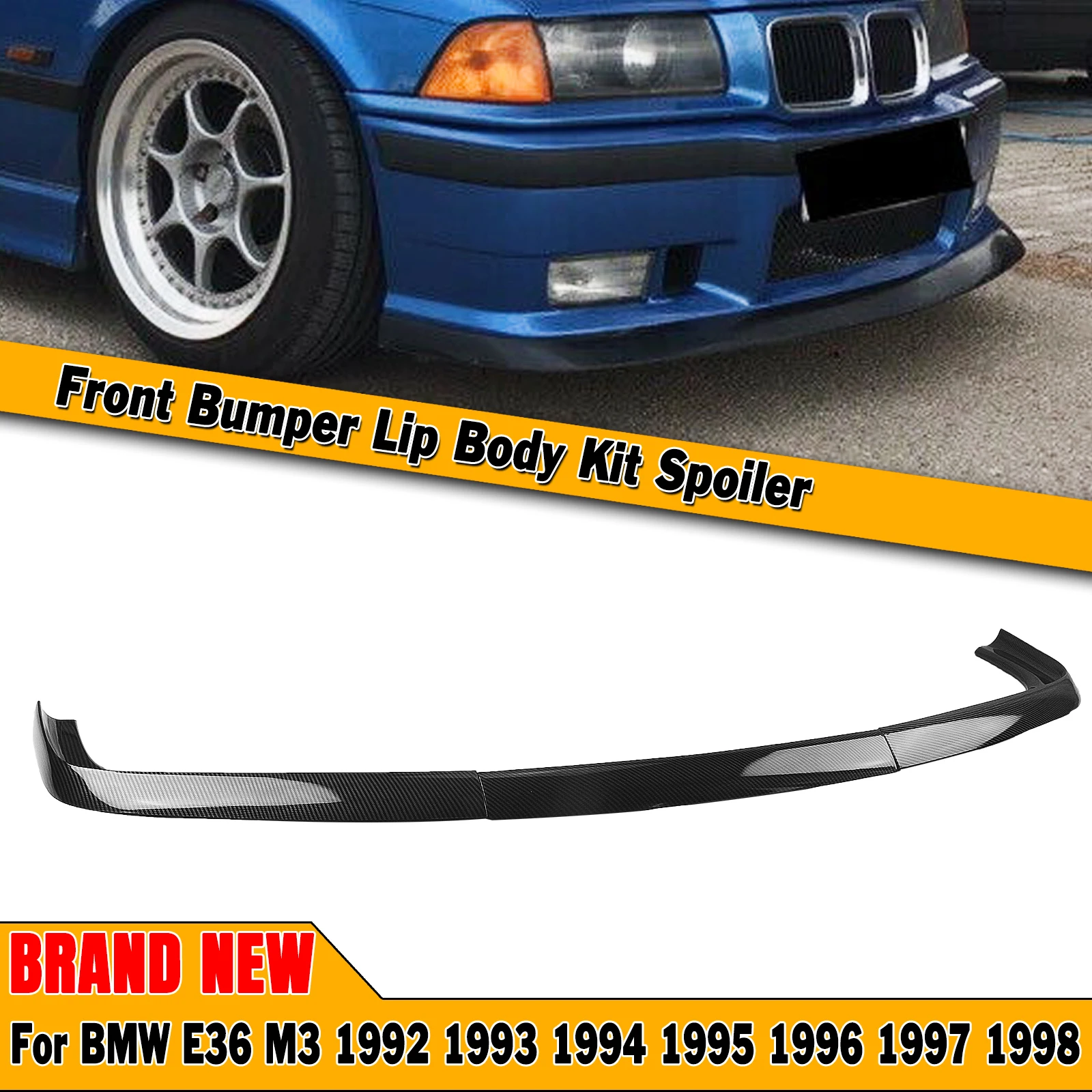 

Front Spoiler Lip Bumper For 1992-1998 BMW E36 M3 4-Door Sedan 2-Door Coupe Carbon Fiber Look Car Lower Splitter Plate Body Kit