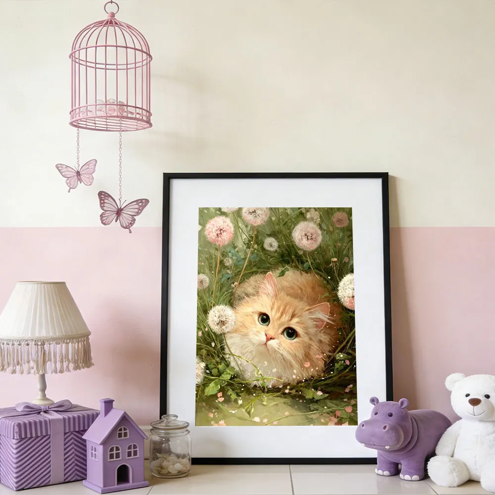 Huacan Diamond Painting Dandelion Cat Diamond Mosaic Animal Flower New Collection Decorative Paintings Wall Decor - view 3