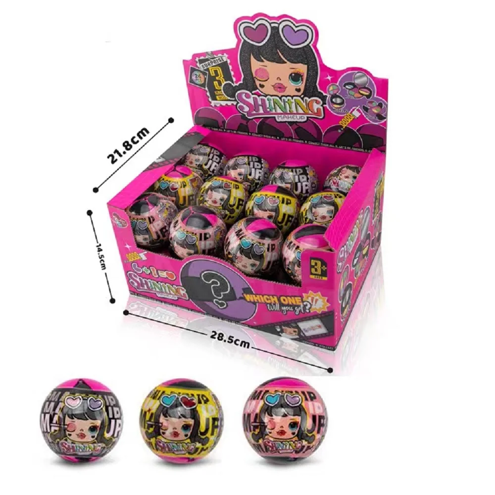 7cm Surprise Ball Children make-up toy shine make-up magic ball eye shadow lipstick girls surprise fans makeup