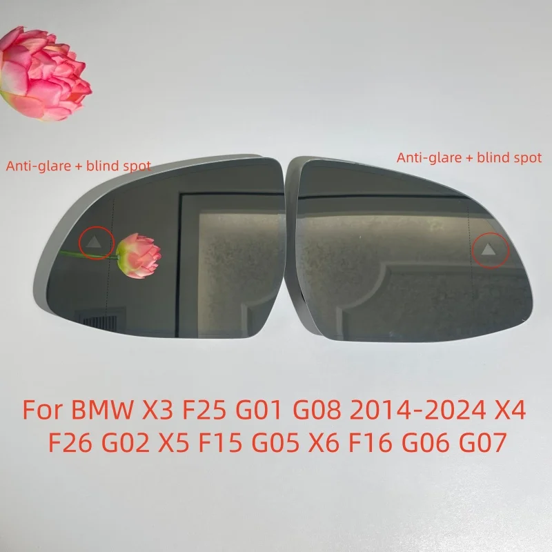 

For BMW X3 F25 G01 G08 2014-2024 X4 F26 G02 X5 F15 G05 X6 F16 G06 G07 Auto Dimming Heated Blind Spot Warning Rear Mirror Glass L
