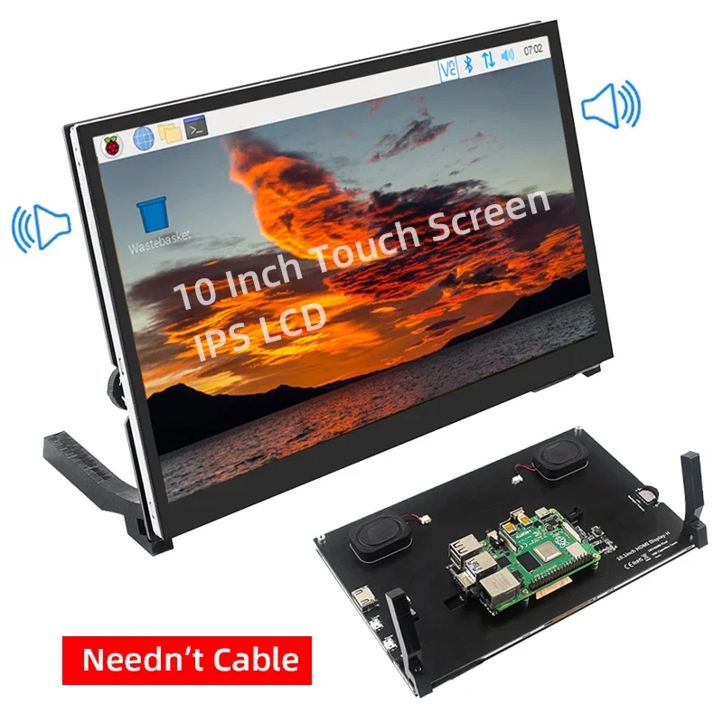 Écran Tactile LCD IPS de 10.1 Pouces avec Support pour Raspberry Pi 5 / 4 PC 4B, 1024x600 / 1280x800