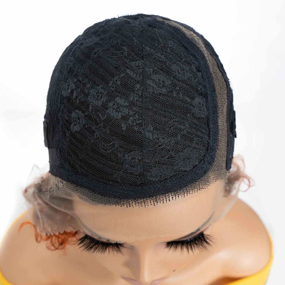 Orange Red Color  Bob Human Hair Wig Elegant Boss Vibe Short Pixie Cut Ombre Brown  Minimalist  Lace Wig T part lace wig