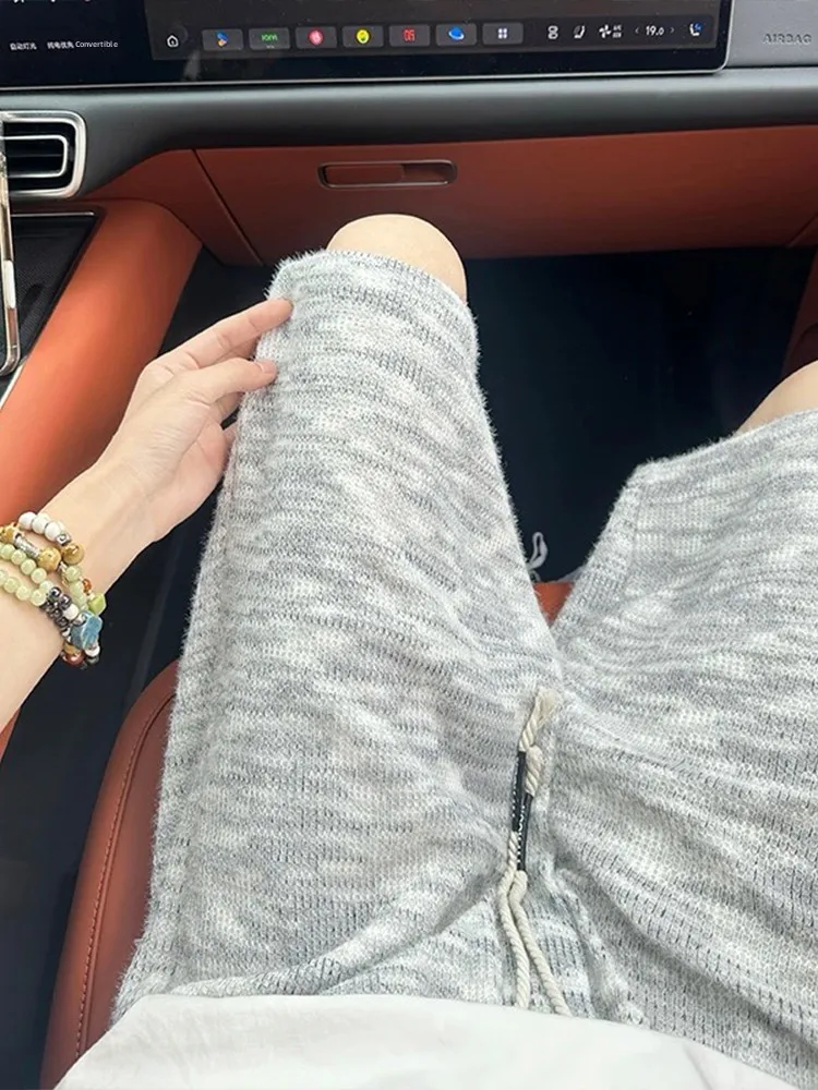 

American Sle Knitted Sea Island Cotton orts Men's Summer Thin Loose Lazy Sle Sweat Pants Straight Leg Sports Casual Mid...