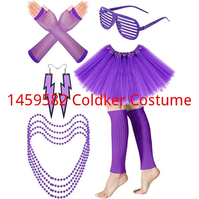 Women's 80s Costume Accessories Set Adult Tutu Skirt Leg Warmers  Fishnet Gloves Earrings Necklace Shutter Glass Party Dress Up