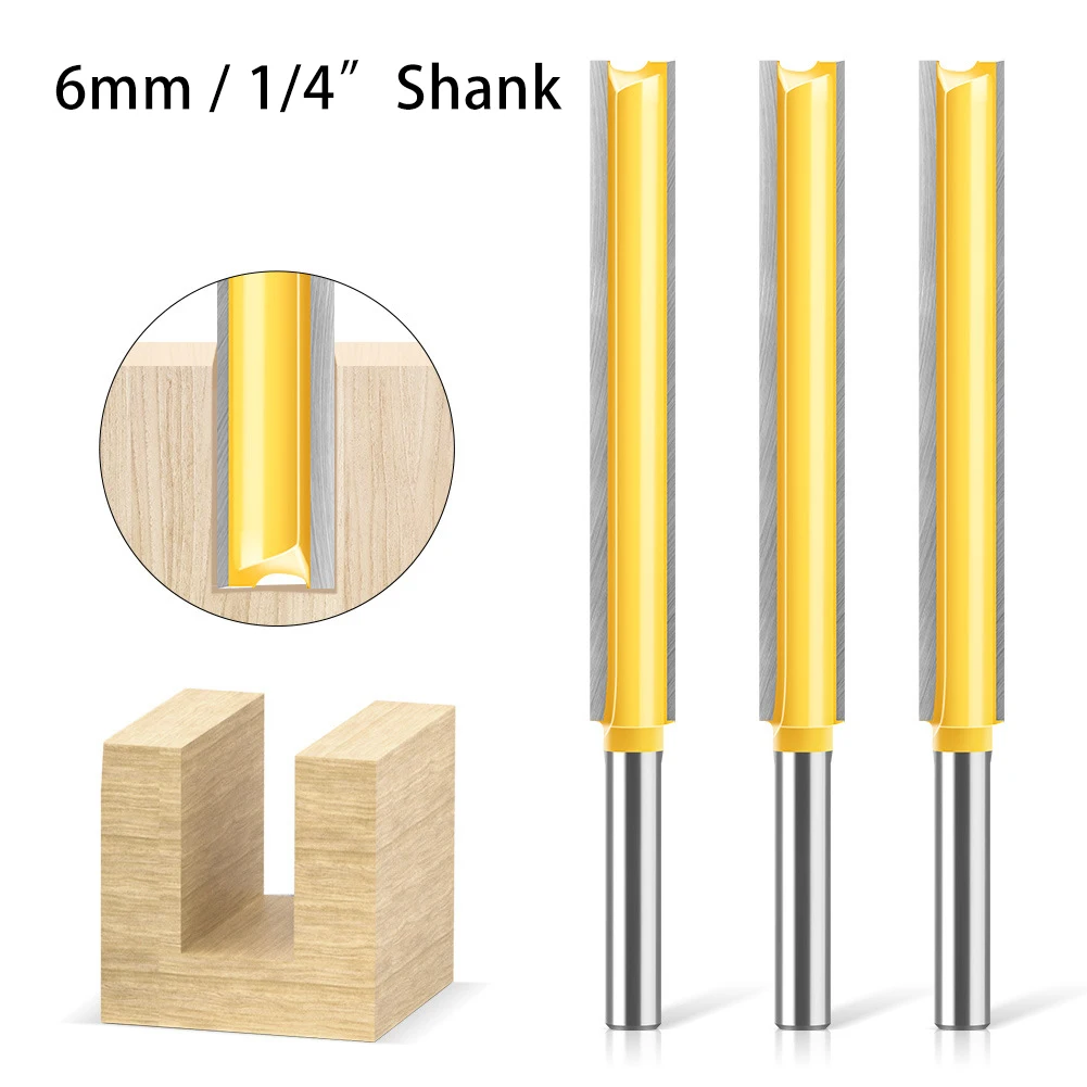 Fraise droite extra longue pour bois, queue de 6 mm (1/4 po), pour rainurage profond, rainurage de fentes, ébavurage et finition