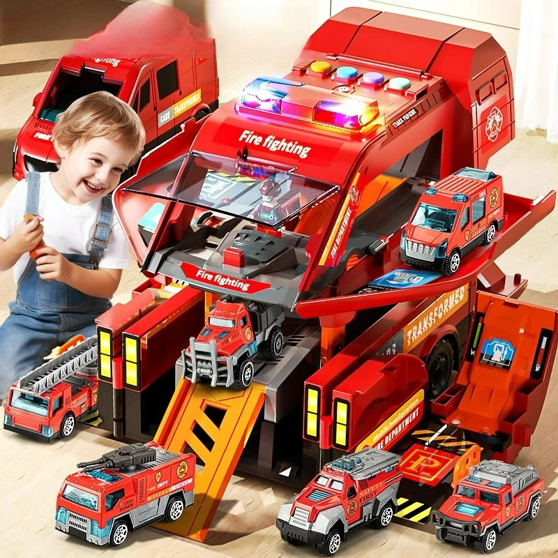 Ensemble de Jeux de Véhicule d'Urgence Multifonctionnel, Camion de Pompier Transformateur, Modèle de Voiture, Jouets de Scène pour Garçons, Cadeaux d'Anniversaire, Nouvelle Collection