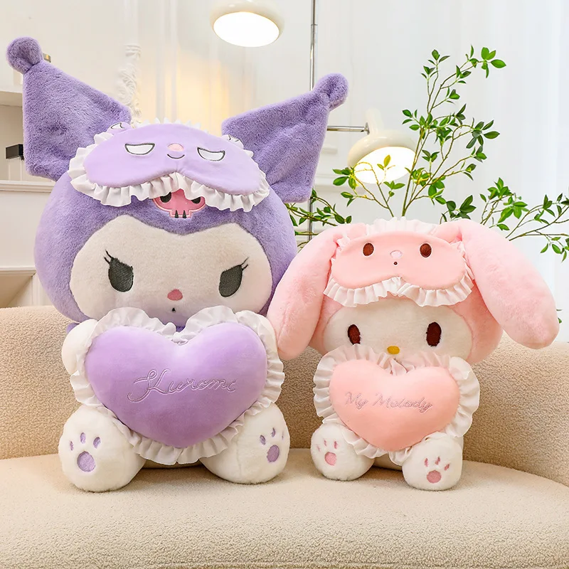 Brand New Cute Kuromi/Melody Eye Mask Love Heart Plush Decorative Pillow Toy Children Doll Girl Doll Birthday Christmas Gift