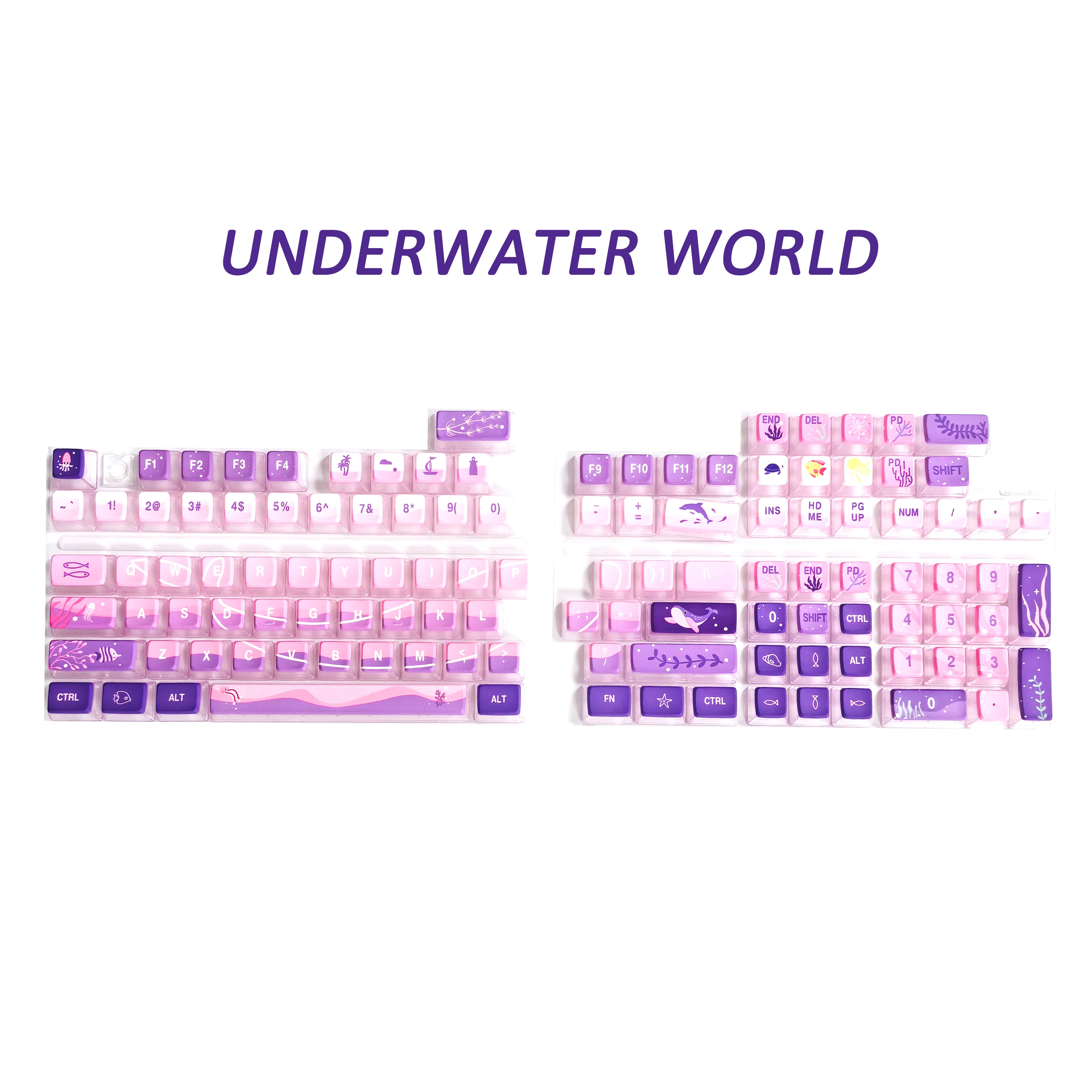 Imagem -06 - Mundo Subaquático Keycap Cristal Pudim Translúcido 117 Teclas Asa Altura Pbt Mais pc Elemento Baleia Gradiente Colorido Roxo Rosa Keycap