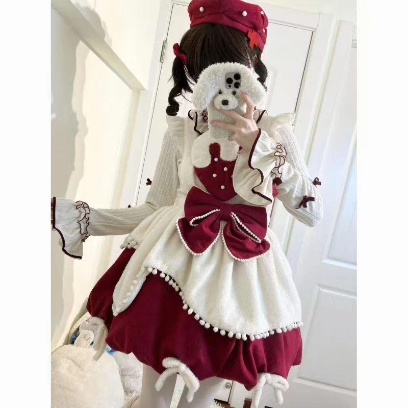 الكورية موضة لوليتا 2 قطعة مجموعات النساء الحلو الكشكشة بيتر بان طوق القمم القوس أفخم حزام فساتين اليابانية Kawaii Y2k وتتسابق #5