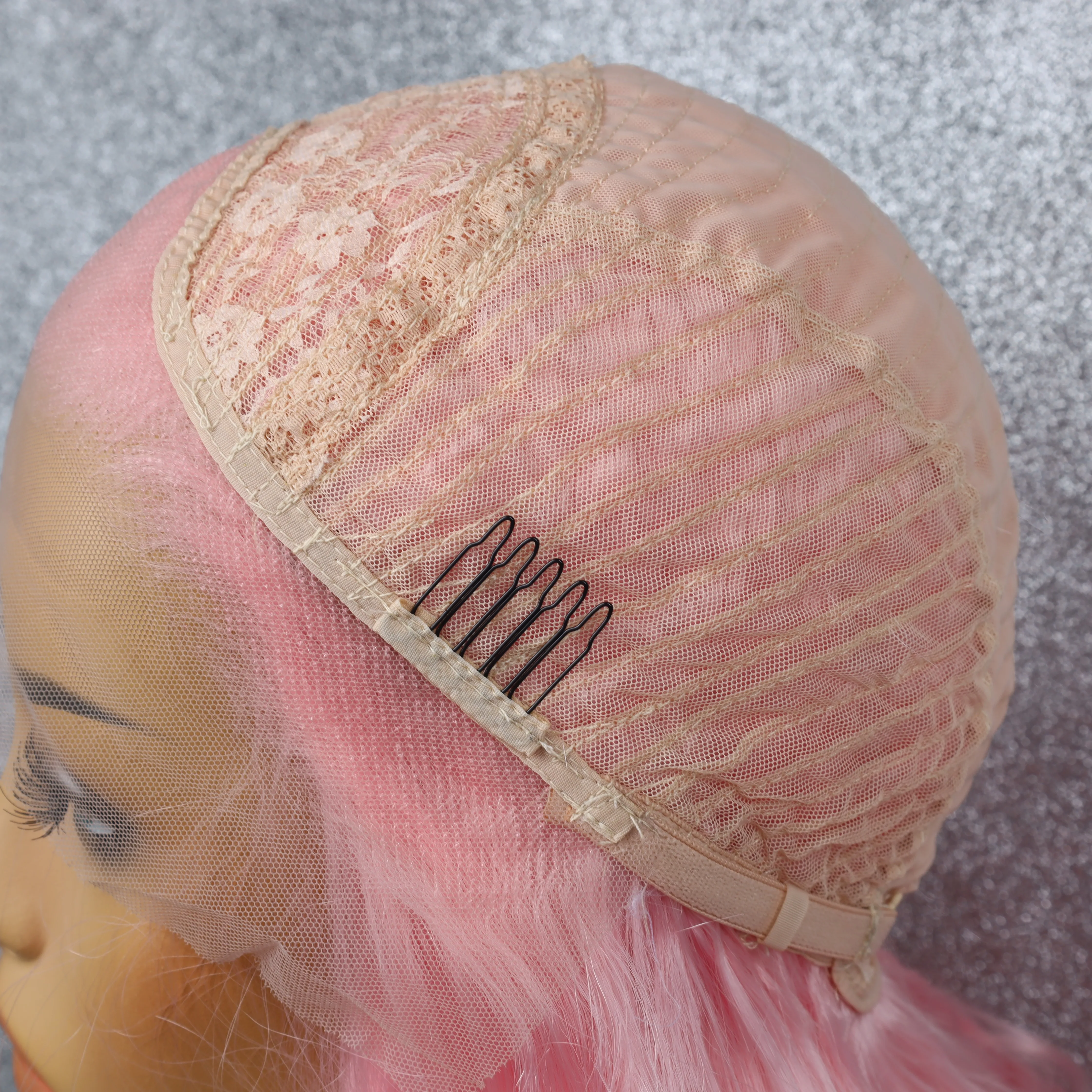 Pink Front Lace Synthetic Wave Long Wig Natural Hair Line Comfortable Soft Mesh Cap Breathable Heat Resistant Party Cosplay Wig