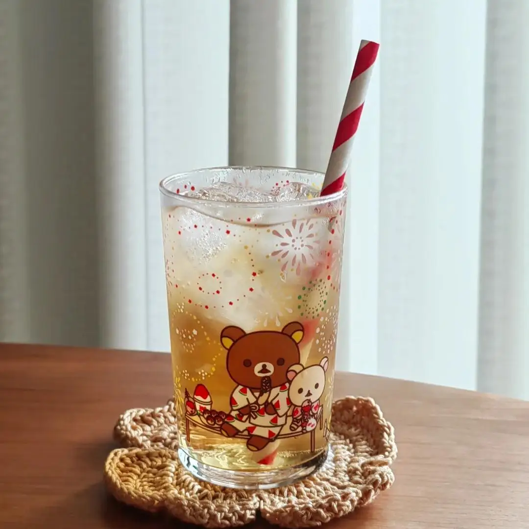 

New Rilakkuma Glass Cartoon Fireworks Fair Glass Exquisite Simple Niche Coffee Cup Kawaii Breakfast Milk Cup Juice Cup