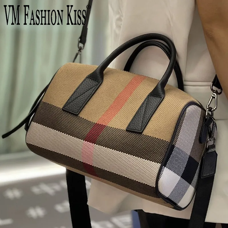 

VM FASHION KISS Canvas Large Plaid Boston Bag Crossbody Bags For Women Purses And Handbags 2021 Luxury Top Quality Shoulder Bags