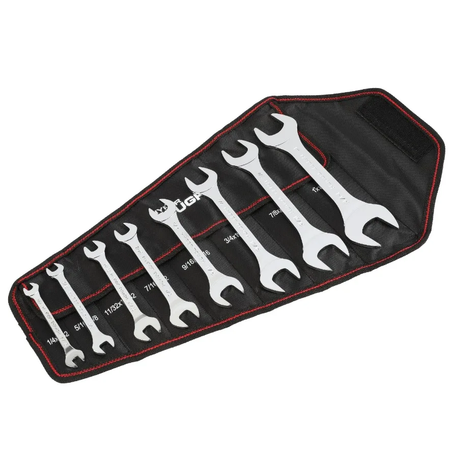 Juego de 8 Llaves Inglesas Delgadas SAE con Estuche de Almacenamiento Suave para Reparaciones Automotrices en Espacios Reducidos y Tareas de Mantenimiento de Precisión, Compacto D