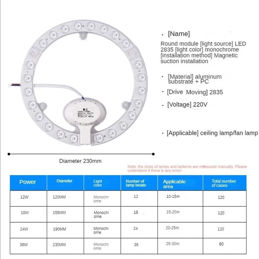 Panneau lumineux LED circulaire, AC220V-240V, 36/24/18/12W, blanc froid, panneau de plafond circulaire blub