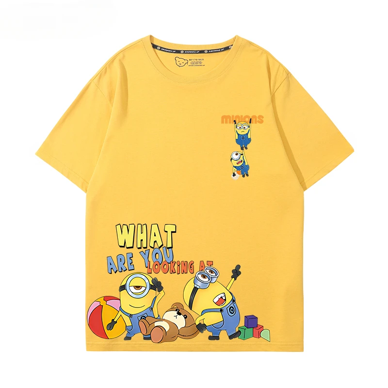 Minions Children 3-14 years old 100% cotton T-shirt boy summer cartoon parent-child T-shirt casual fashion children's clothing