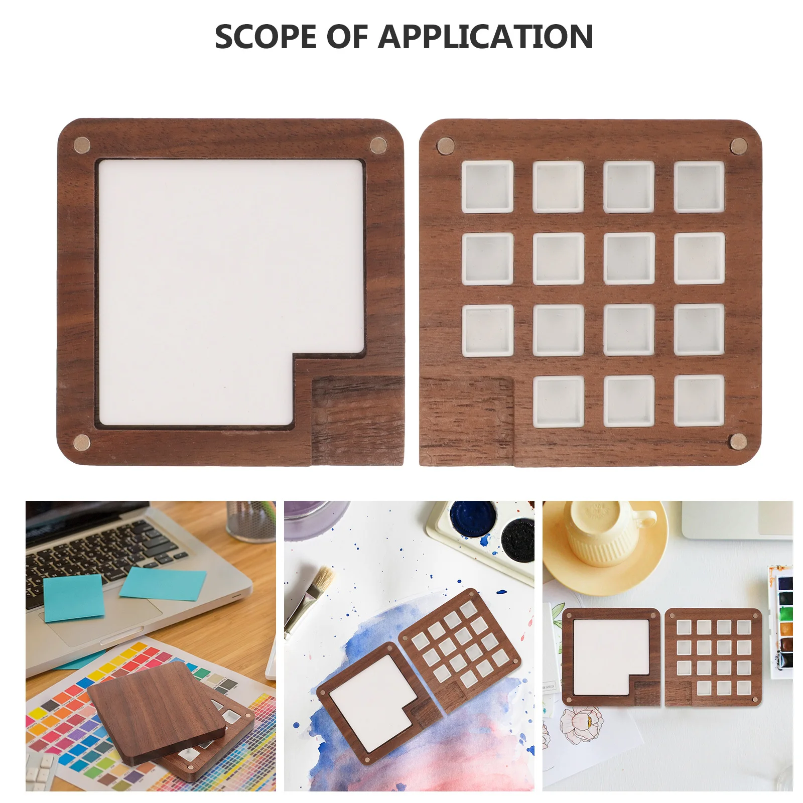 لوحة ألوان مائية خشبية محمولة، صندوق طلاء صغير فارغ لطلاب الفن والرسامين، لوحة ألوان مائية خشبية لخلط الألوان #3
