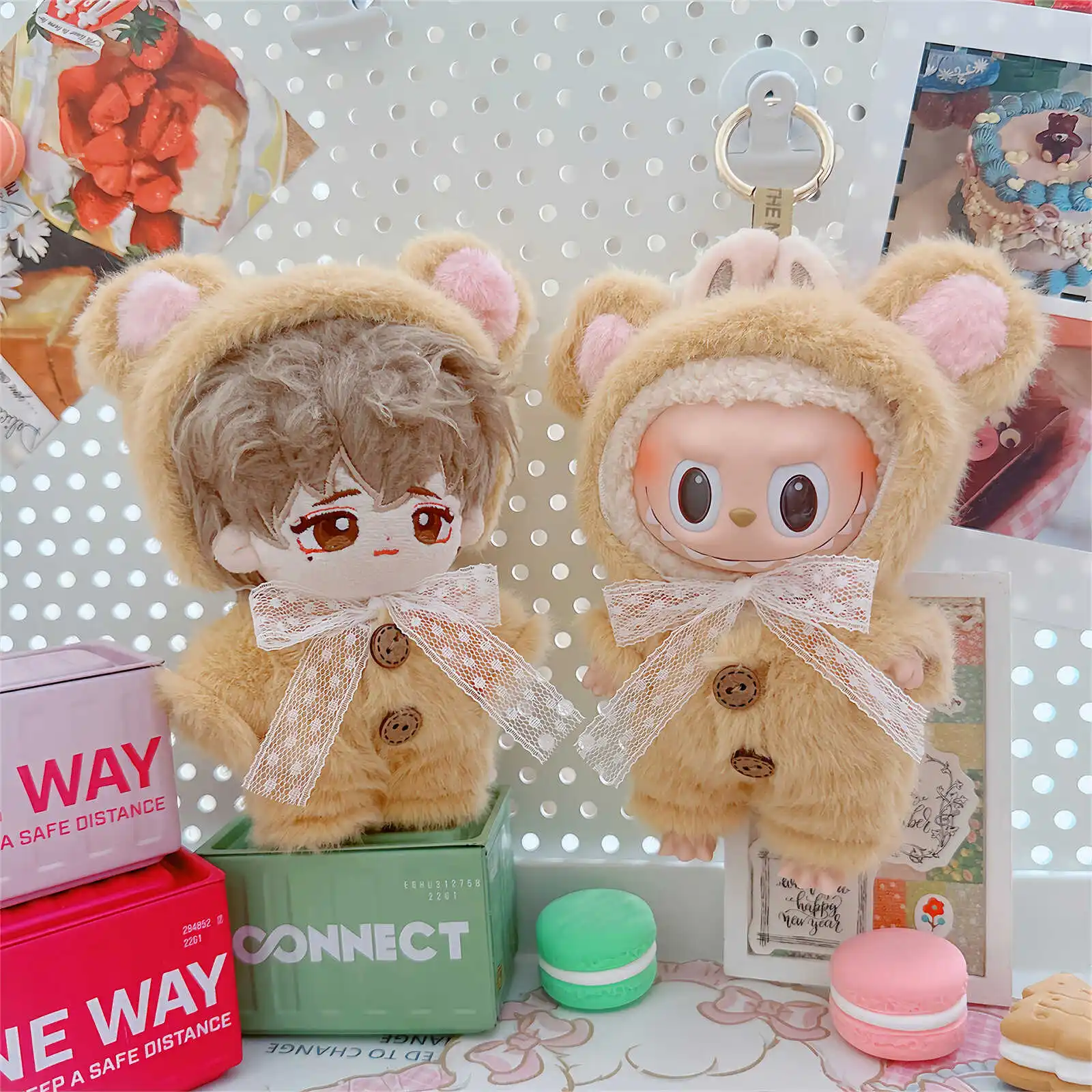 10cm Kawaii Idol Doll Clothes Cute Soft Fluffy Teddy Bear Doll Clothes 2Pcs Set Plush Doll Clothes Accessories Girls Kids Gifts