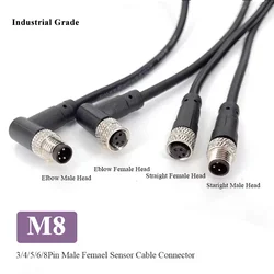 M8 3 4 5 6 8 Pin Sensor Aviation Plug Wire Waterproof Connector Line Industrial Grade M8 Shielded Male Female Connector Cable
