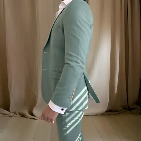 Keten Takım Elbise Erkekler için Tatil Partisi Slim Fit Damat Düğün Smokin 2'li İtalyan Tarzı Adaçayı Yeşil Takım Elbise Seti (Ceket + Pantolon)