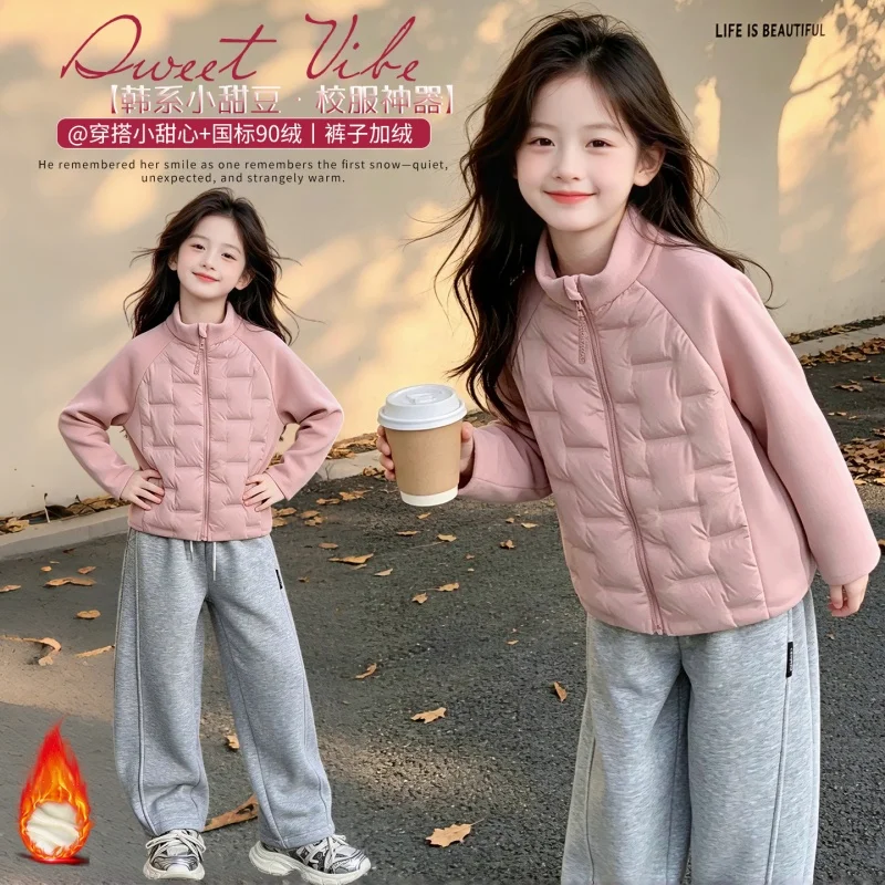 Girl Winter Down Jacket Warm Liner Coat Kids Stand Collar Spliced Outerwear Girls Thermal Inner Jacket layering piece