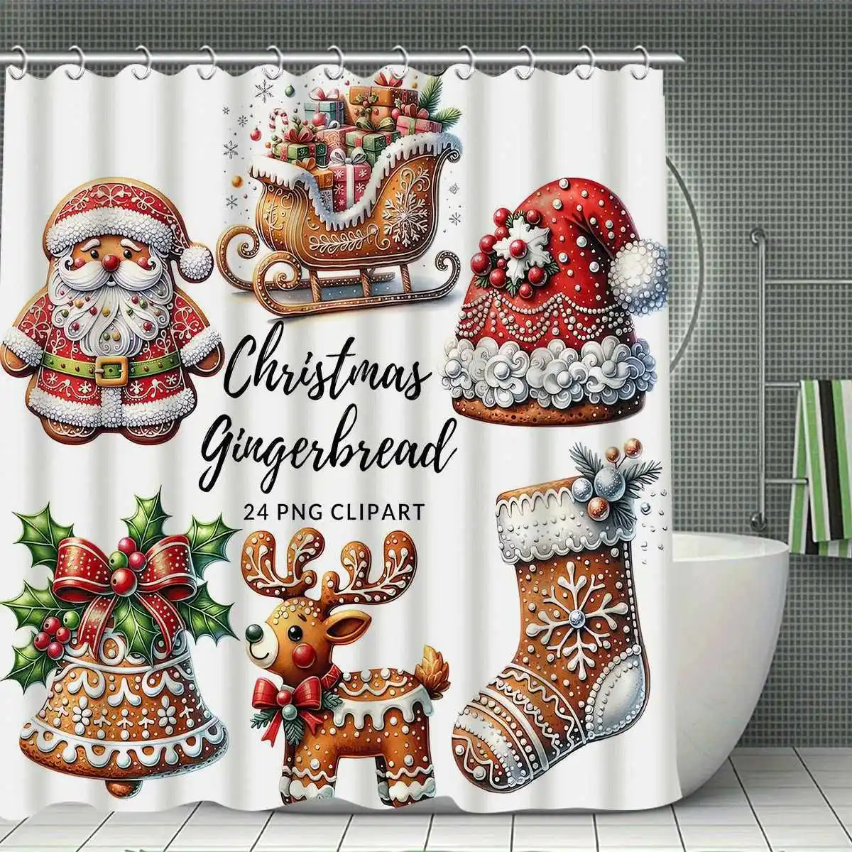 

С Рождеством, 4 шт., рождественские украшения, набор занавесок для душа, занавеска для душа, ковер для ванной комнаты, U-образный коврик для унитаза, туалет