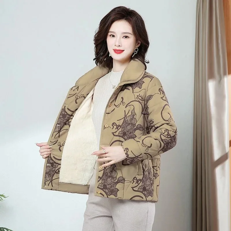 Plus Velvet Thickening 2024 New Women's Winter Short Temperament Warm Ladies Coat Mothers Winter Down Cotton-Padded Jacket