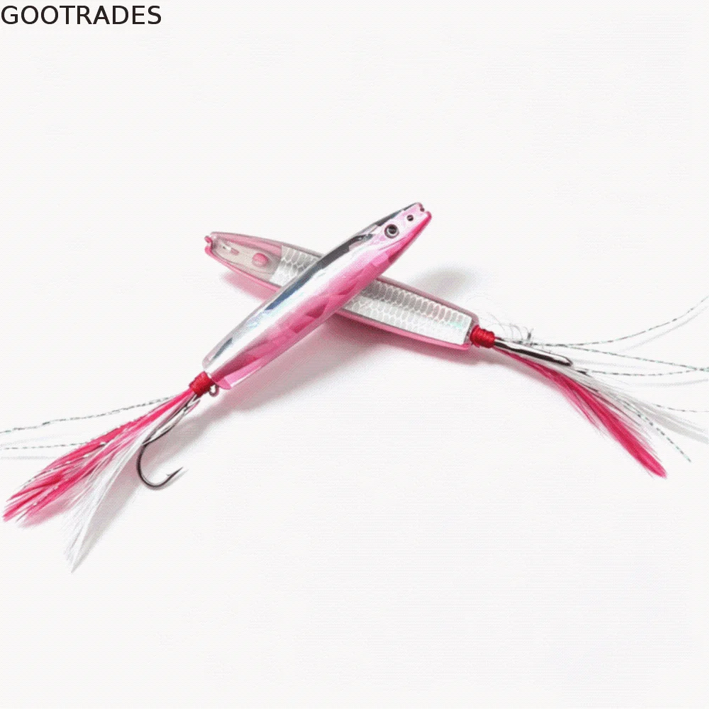 2pcs Feather Bait Fishing Lure Bow Horn Arched Body Matel Jig Bait Tangle-Free Design Metal Cast Metal Lure Sea Fishing