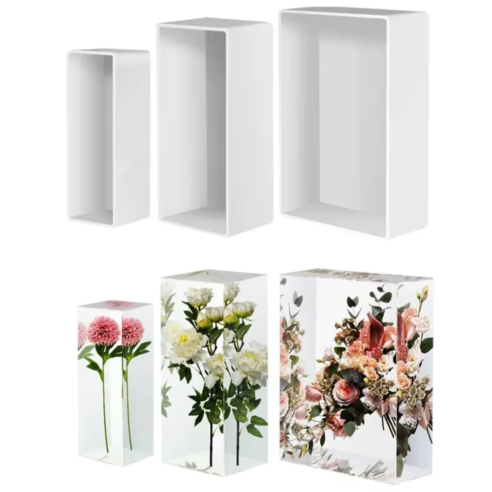 

New Rectangle Silicone Molds 3D Epoxy Resin Cuboid Cube Moulds Deep Casting with Wooden Support Insect Specimens Wedding Gift