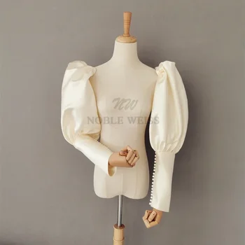 ชุดแต่งงาน Seperatel แขนยาวซาตินเจ้าสาวเสื้อแขนแขน Elegant ไข่มุกซ่อนแขน retro court แขนที่ถอดออกได้