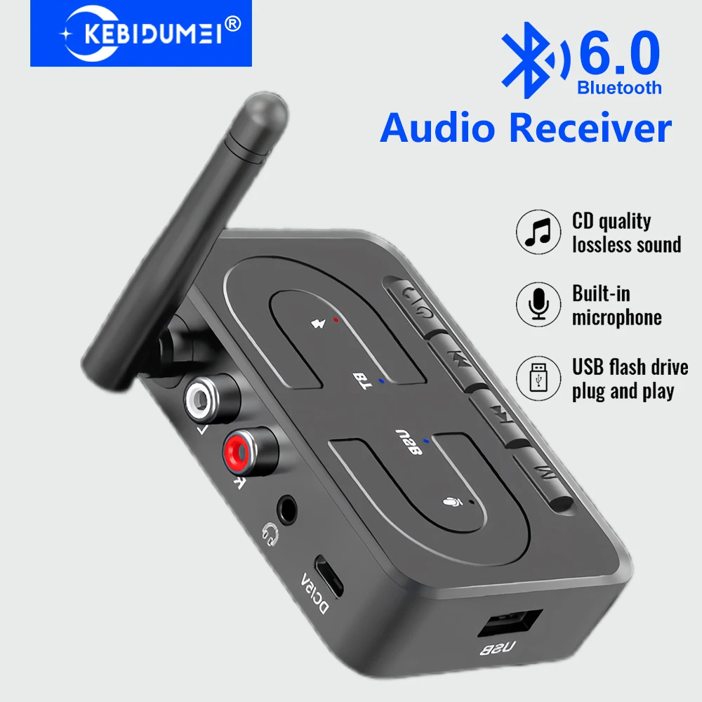 

Bluetooth 6.0 Receiver 3.5mm Jack AUX 2RCA USB Hi-Fi Stereo Bluetooth Audio Adapter Receivers For PC Car Speaker Amplifier