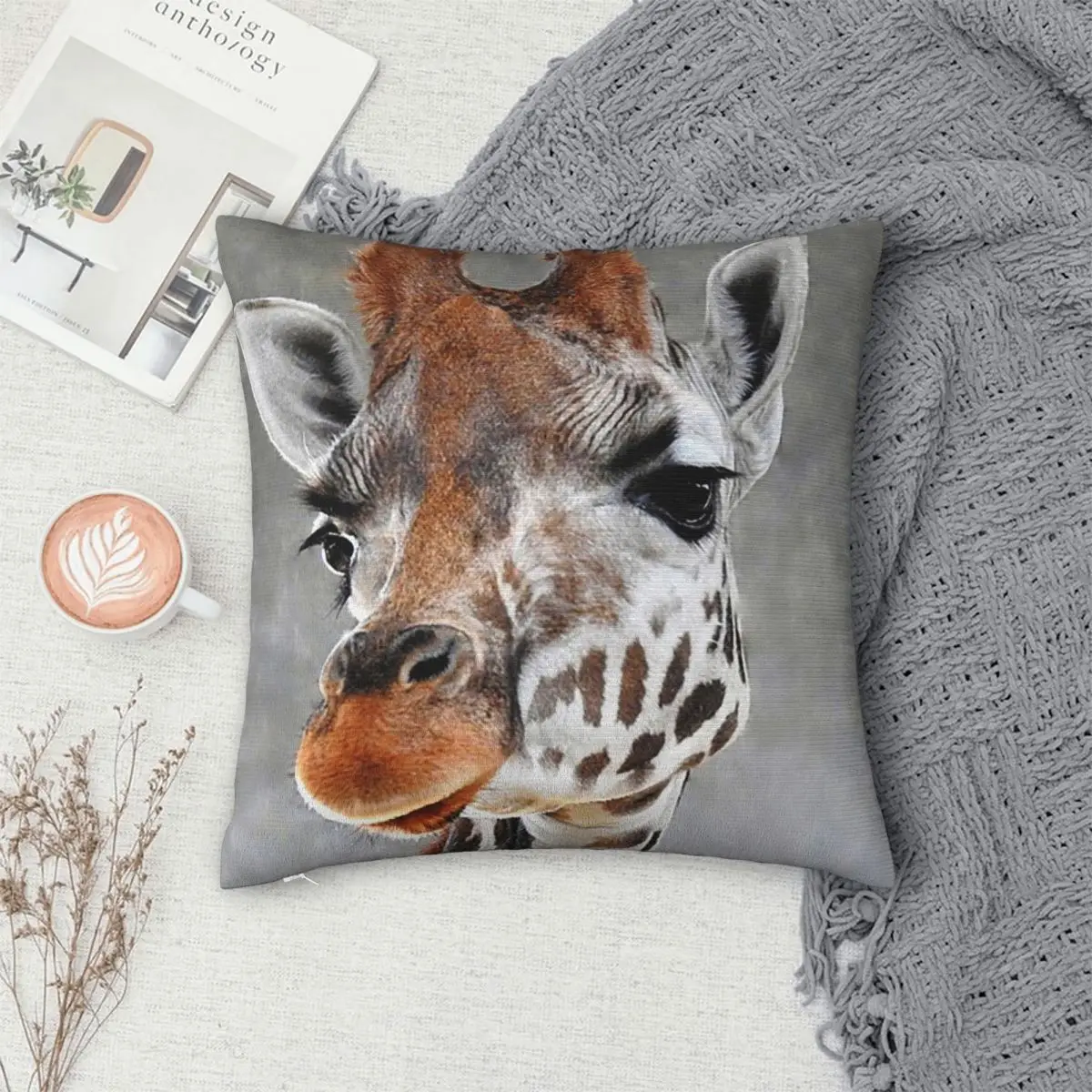 

Серая квадратная наволочка с изображением жирафа, наволочка из полиэстера, декоративная удобная подушка на молнии для домашнего автомобиля