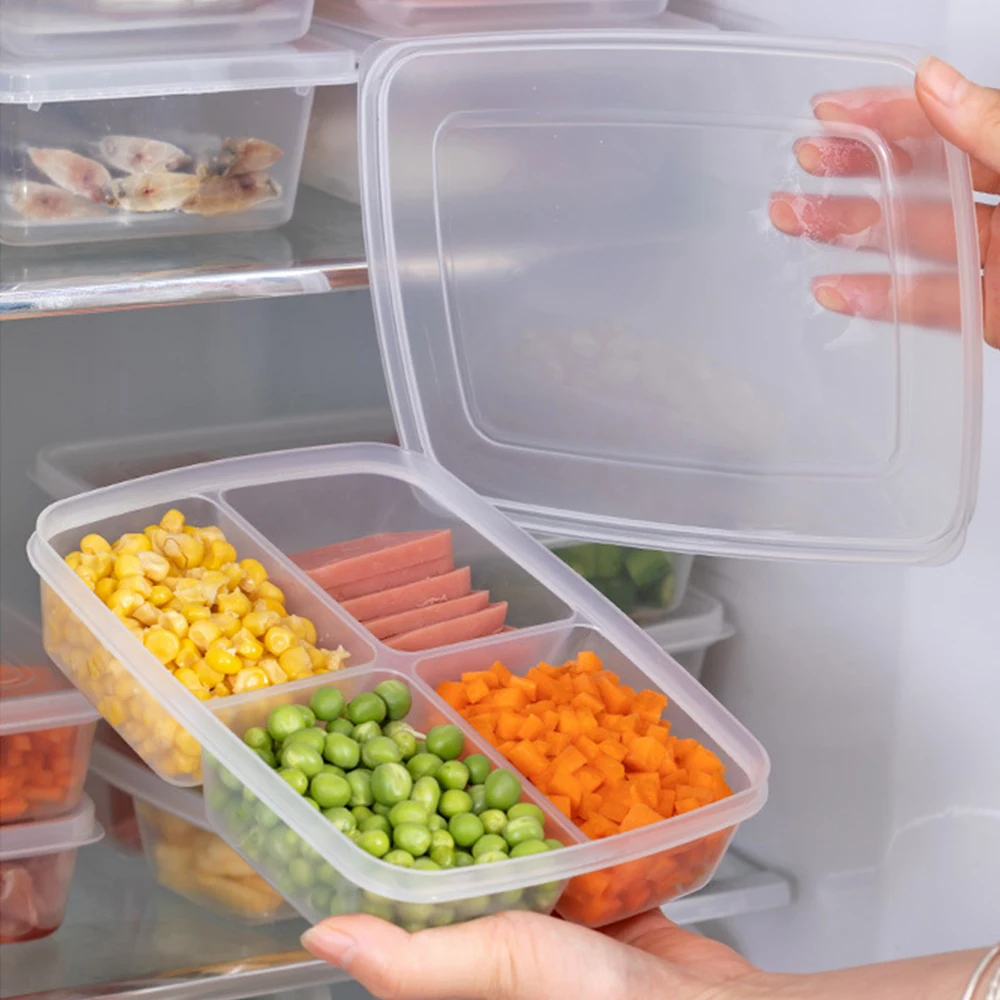 4 Refrigerator Storage Box Packed Meal Crisper Food Grade Sealed Food Frozen Meat Four-Compartment Refrigerated Storage