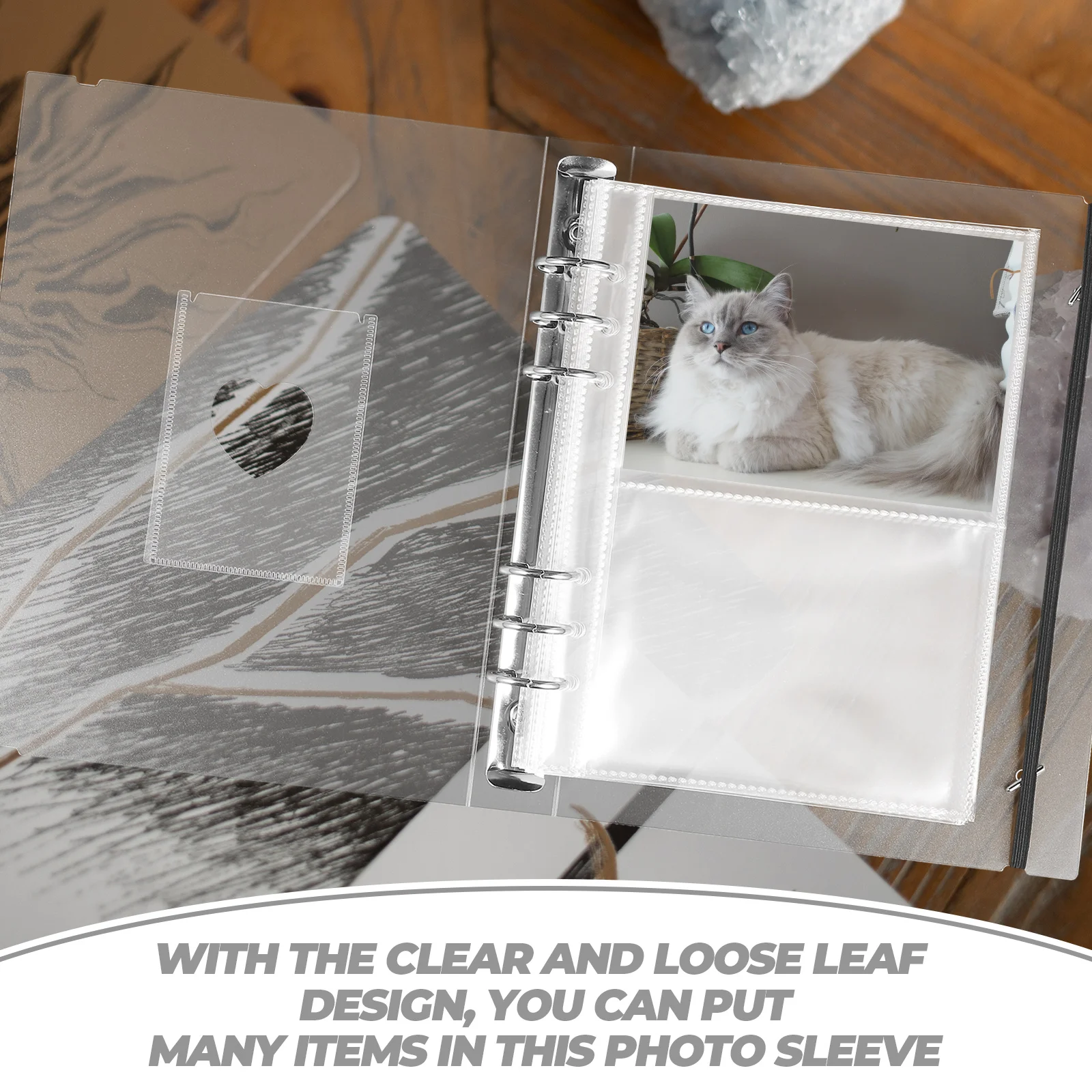 

1 set 1 Set 6-Ring Photo Album Pages Transparent Pp Sleeves Clear Loose-Leaf Sheets For Id Credit Gift Cards Replacement