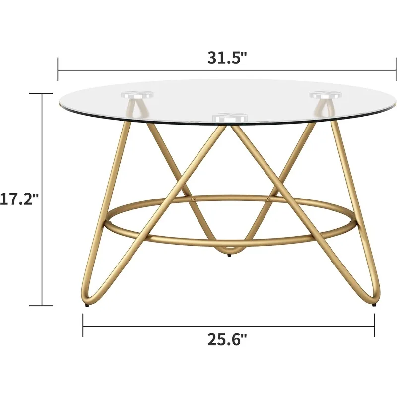 Mesa de centro redonda, mesa de centro de vidrio para sala de estar, dormitorio, oficina en casa, mesa de centro moderna con vidrio templado.