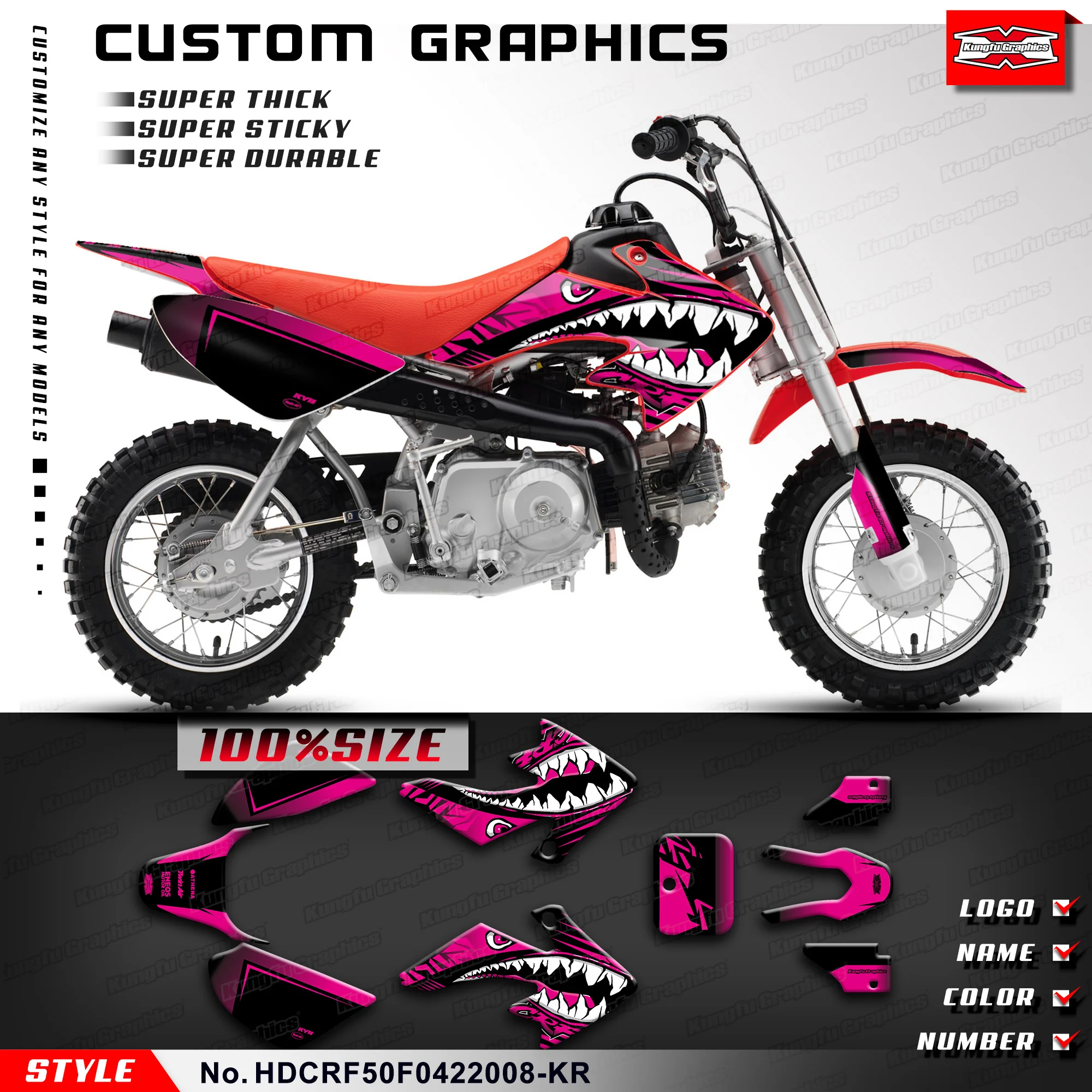 KUNGFU GRAPHICS Dirtbike Graphics Stickers Set for Honda CRF 50F CRF50 F 2004-2023, Parts, HDCRF50F0422008-KR