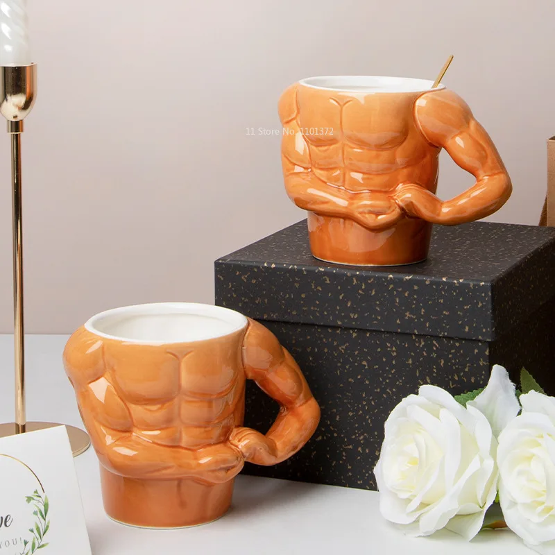 Creative and Personalized Muscle Cup 3D Relief Design Ceramic Material Healthy Underglaze Color Process Muscle Shaped Handle