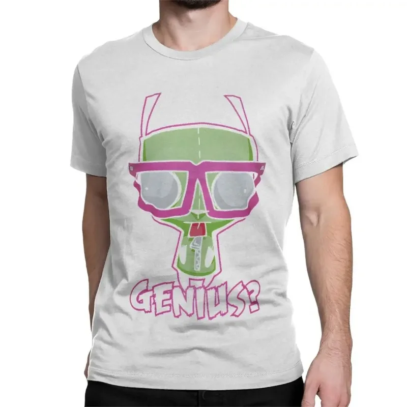 Camiseta de algodão kawaii invasor zim masculina, manga curta respirável, roupa de tamanho solto, nova estampa, verão, 2024