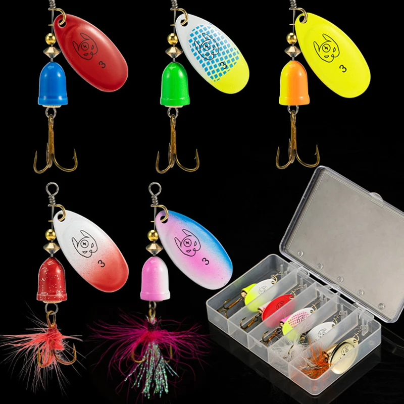 5 TEILE/SCHACHTEL Angeln Locken Pailletten Set Spinner Löffel Hartmetall Köder Hecht Metall Mit Drillinge Angeln Locken