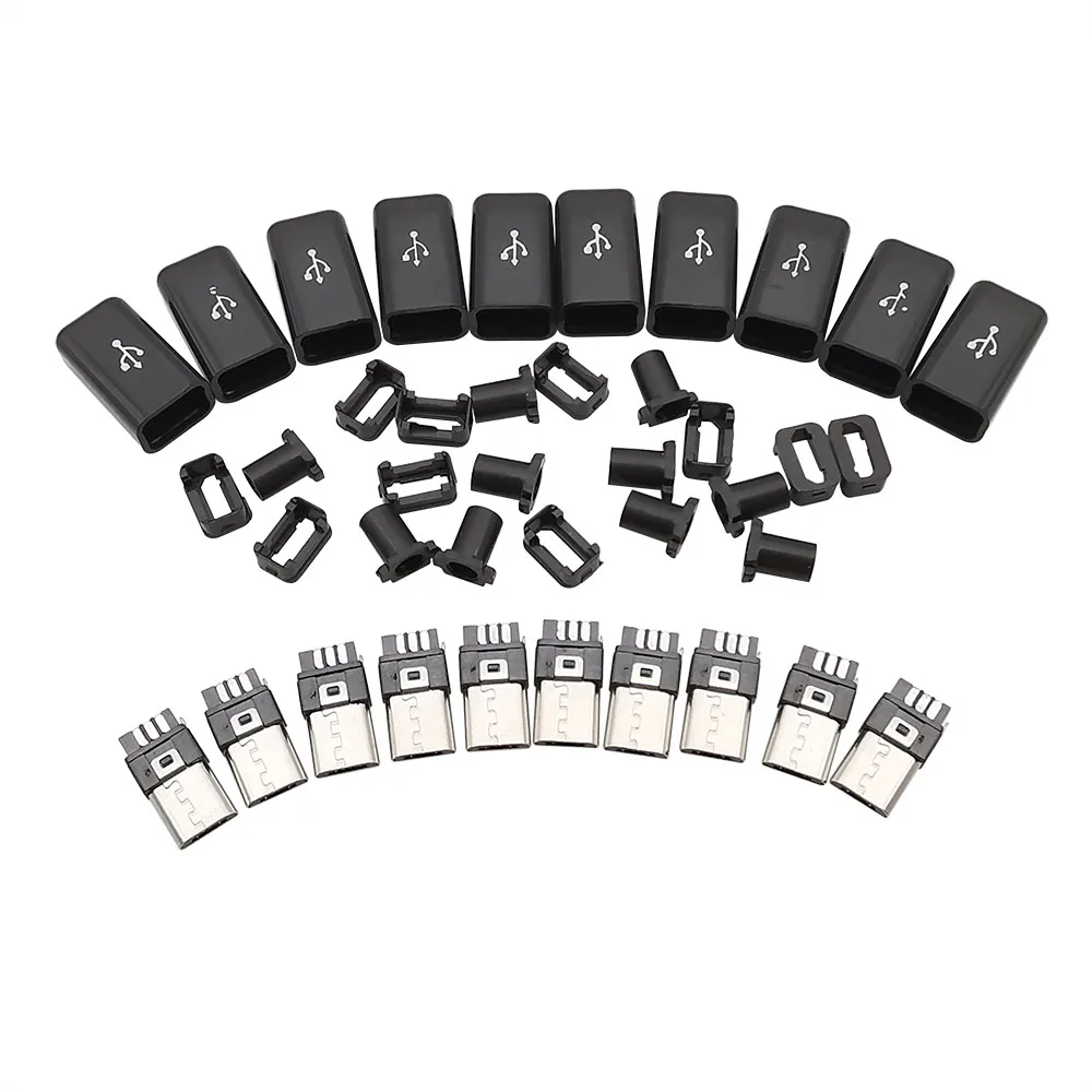 10 Uds. Conector Micro USB macho de 5 pines tipo soldadura Micro-USB 5P enchufe de carga accesorios de Cable de datos DIY blanco negro