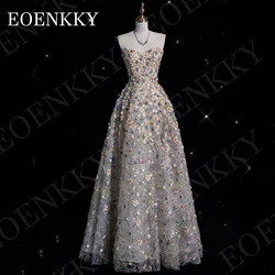 EOENKKY Gorgeous Prom Dress 3D Flower Floor Length Sweetheart Strapless Formal Graduation Gown A Line فساتينين سهره الافضل مبيعا