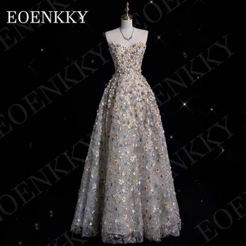EOENKKY Prachtige prom jurk 3D bloem vloer lengte Sweetheart strapless formele afstudeerjurk A Line Prachtige Prom Jurk 3D Bloem Vloer Lengte Sweetheart Strapless Formele Graduatie Jurk A Lijn