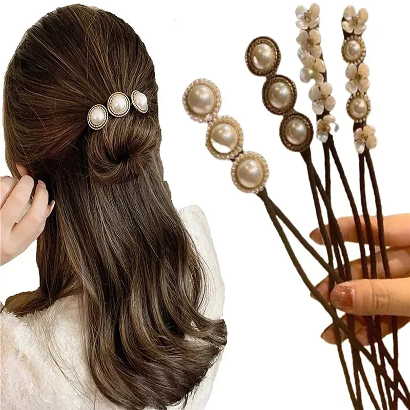 Máquina para hacer moños de perlas y flores de gasa, rizador de pelo perezoso, accesorios de peinado, horquilla de flores elegante, trenzas para trenzar el cabello