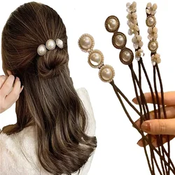 Chiffon Flower Pearl Bun Maker Lazy Hair Curler Tools Hair Styling Accessories Elegant Flower Hairpin Hair Braiding Braiders