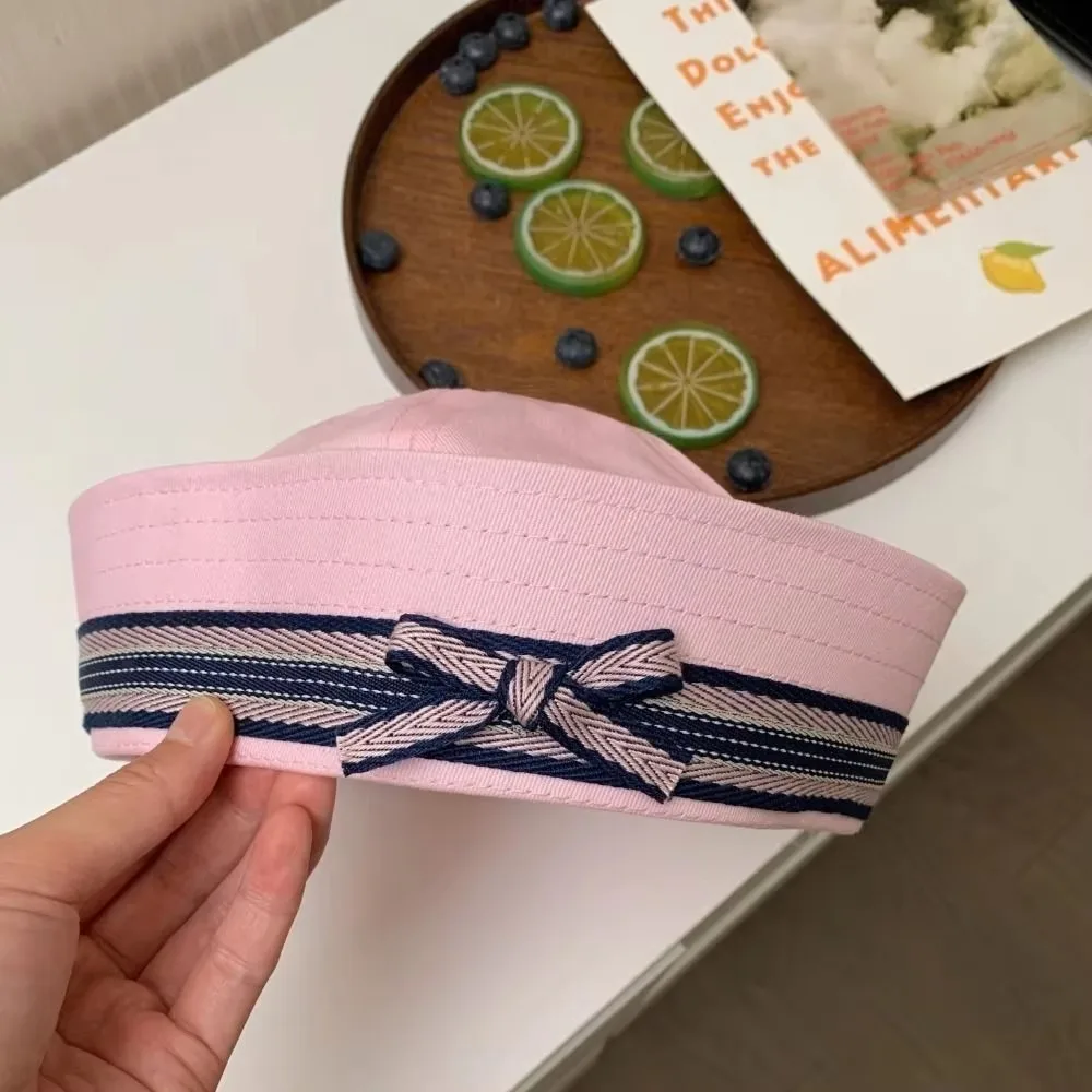Y2k Cute White Navy Marine Captain Cap Flip Brim Dome Bow Navy Hat Sailor Hat Spice Girl