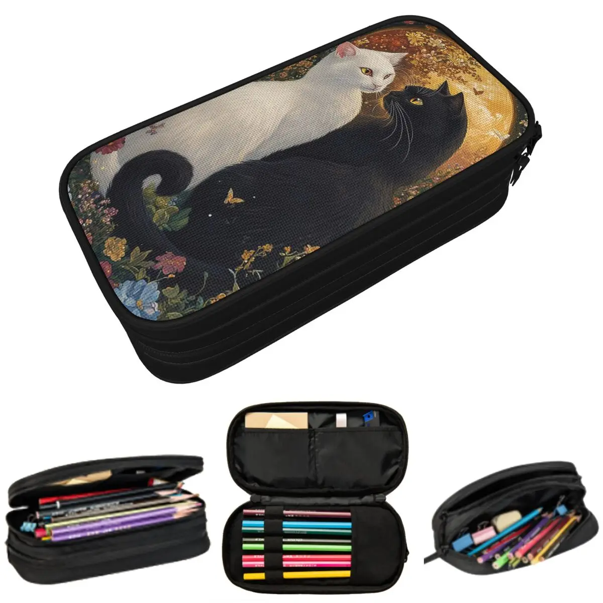 

Пенал с изображением двух кошек для детей, школьный пенал, сумка для ручек, канцелярские принадлежности, сумка-держатель для ручек