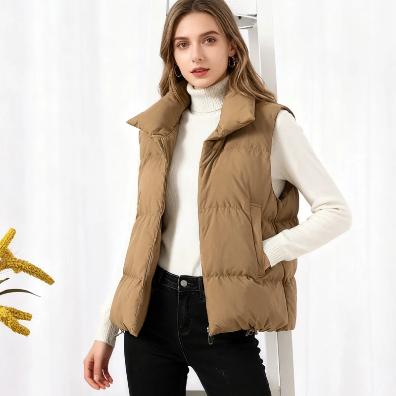 سترة قطنية قصيرة غير رسمية لخريف وشتاء 2025 سترة نسائية فضفاضة بدون أكمام من القطن سترة أنيقة بياقة واقفة معطف مبطن من القطن #1